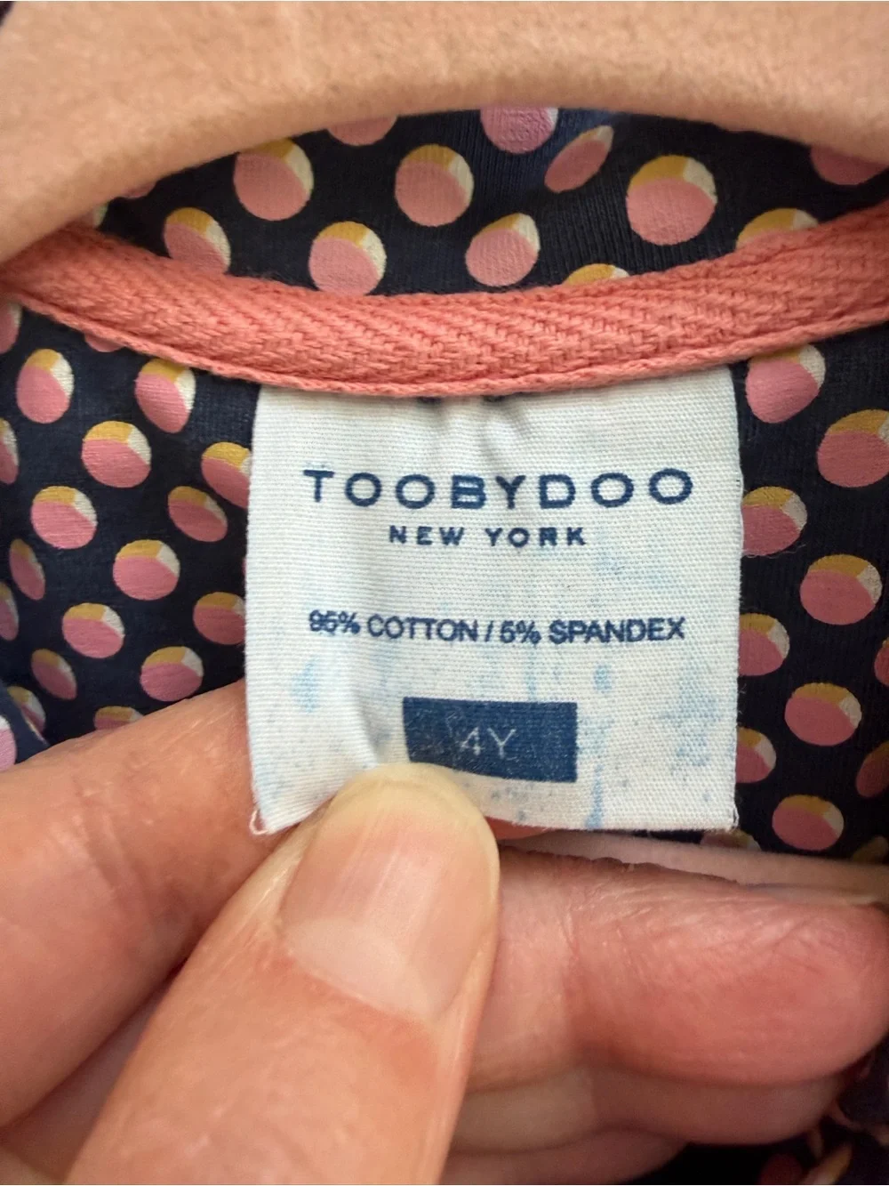 NWOT Toobydoo Girls 4 Long Sleeve Navy Shirt Dress with Pink Polka Dots